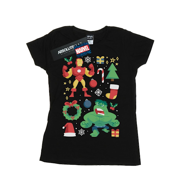 Marvel Dam/Kvinnor Iron Man Och Hulk Juldag Bomull T-Shirt S Black M