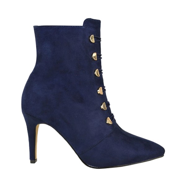 Where's That From Dam/Damer Blythe Faux Suede Spetsiga Knappdetalj Mid Heel Ankle Boots 7 UK Blå Blue 7 UK