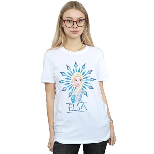 Disney Dam/Damer Frozen Elsa Snöflinga Bomull Boyfriend T-Shirt S White S