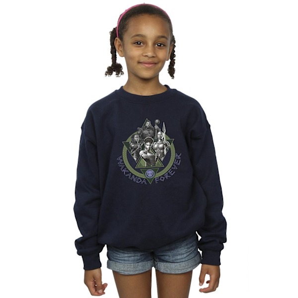 Marvel Girls Black Panther Wakanda Forever Group Ring Pose Sweatshirt Navy Blue 9-11 Years