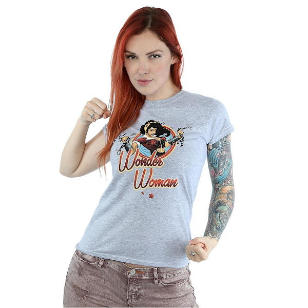 Wonder Woman Dam/Damer Bombshells Badge Heather T-Shirt S H Heather Grey S