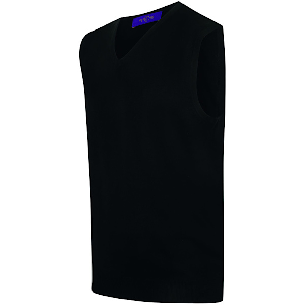 Henbury herr ärmlös 12 Gauge V-ringad fin stickad tröja 4XL marinblå Navy 4XL