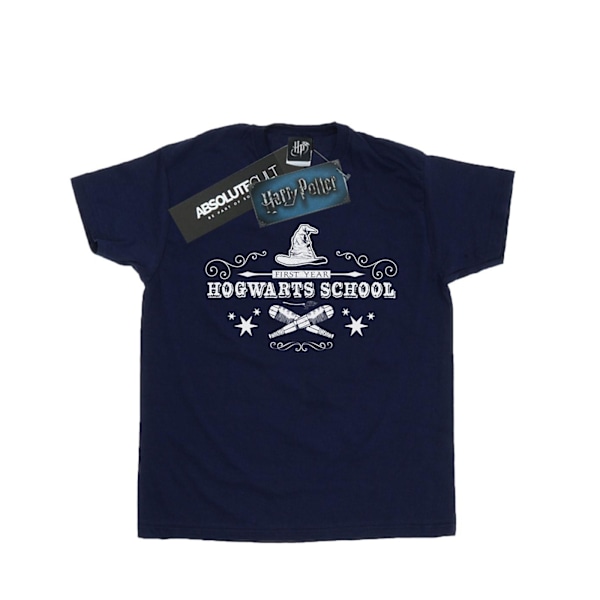 Harry Potter T-shirt för flickor Hogwarts första år i bomull 12-13 år Navy Blue 12-13 Years