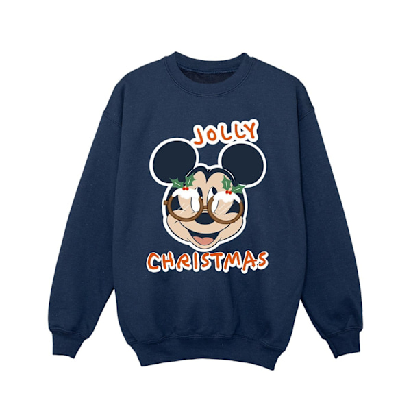 Disney Girls Mickey Mouse Jolly Christmas Glasses Sweatshirt 7- Navy Blue 7-8 Years