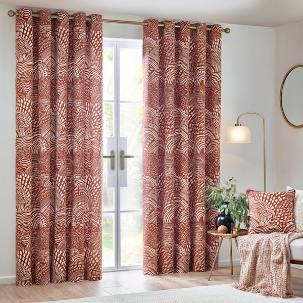 Hoem Nola Abstrakta Öglegardiner (2-pack) 137cm x 168cm Kastanj Chestnut 137cm x 168cm