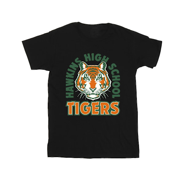 Netflix Girls Stranger Things Hawkins Arch Tiger Bomull T-shirt Black 9-11 Years