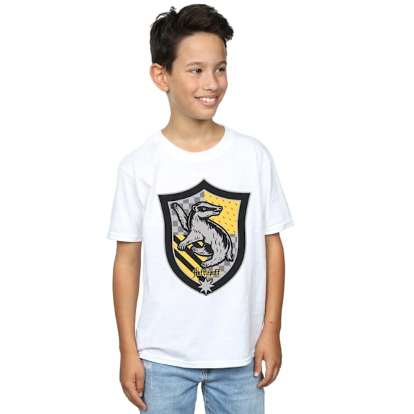 Harry Potter Pojkar Hufflepuff Crest Flat T-Shirt 9-11 År Vit White 9-11 Years