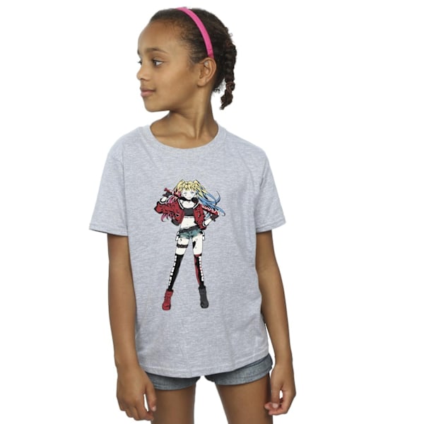 DC Comics Girls Harley Quinn Stående Pose Bomull T-shirt 7-8 år Sports Grey 7-8 Years