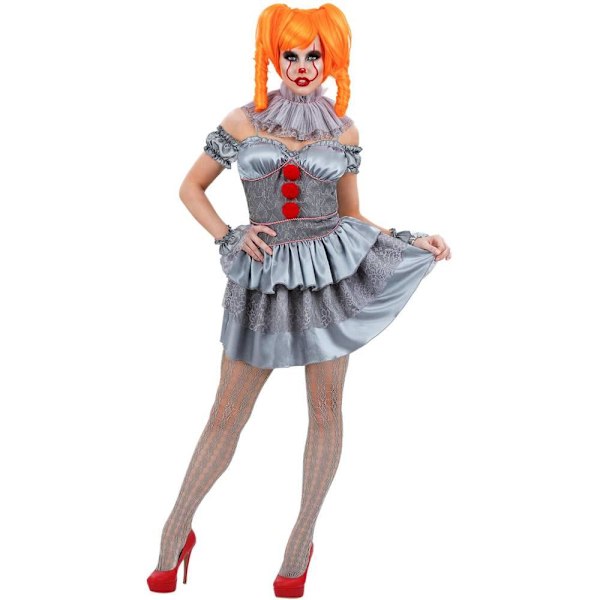 IT Kapitel Två Kvinnors/Damers Pennywise Kostymset M Grå/Röd/S Grey/Red/Silver M