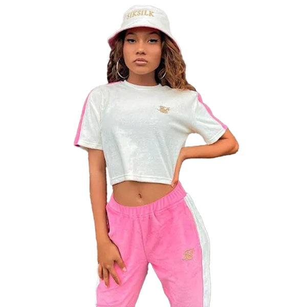 SikSilk Dam/Dam Velour Crop T-shirt 4 UK Ecru Ecru 4 UK