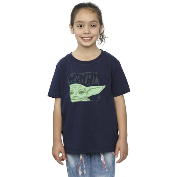 Star Wars Girls The Mandalorian Grogu Box Bomull T-shirt 12-13 Navy Blue 12-13 Years