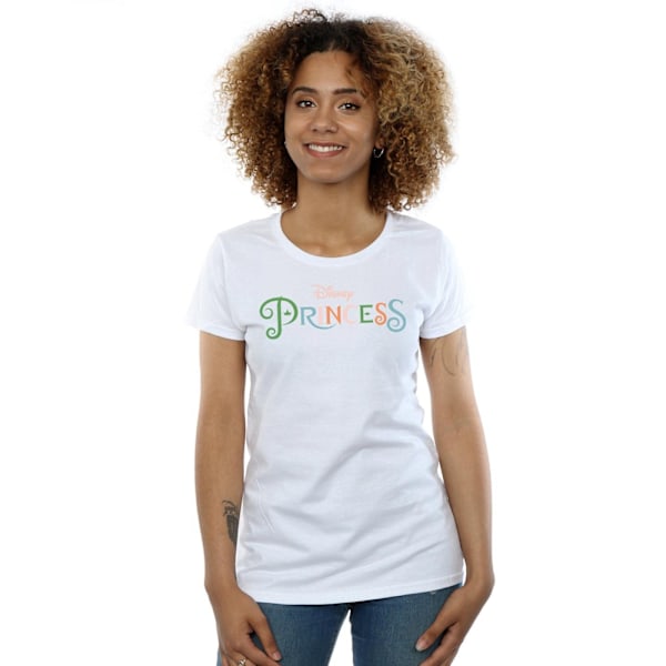 Disney Princess Dam T-shirt i bomull med färgad logotyp för kvinnor/damer, M, vit White M