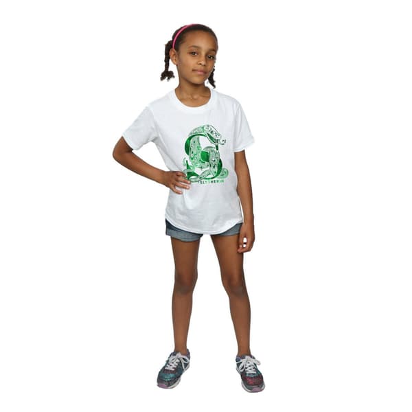 Harry Potter Flickor Slytherin Orm Bomulls T-shirt 7-8 År Vit White 7-8 Years