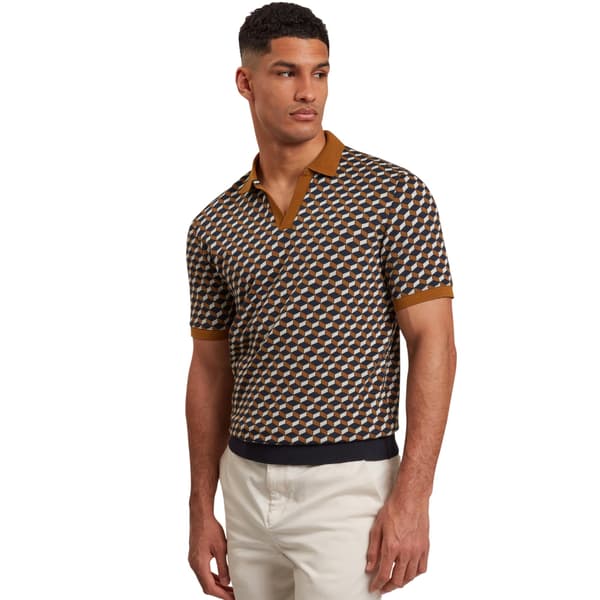 Ted Baker Herr Geometrisk Jacquard Kragad Pikétröja L Brun/Tan Brown/Tan L