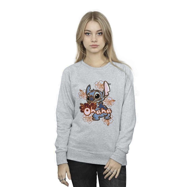 Disney Dam/Kvinnor Lilo Och Stitch Ohana Orange Hibiscus Tröja Sports Grey M