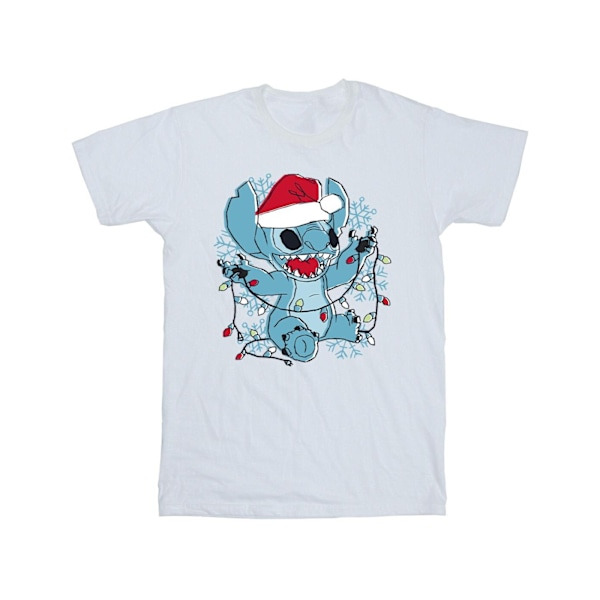 Disney Girls Lilo And Stitch Julbelysning Skiss Bomull T-shirt 7-8 år Vit White 7-8 Years