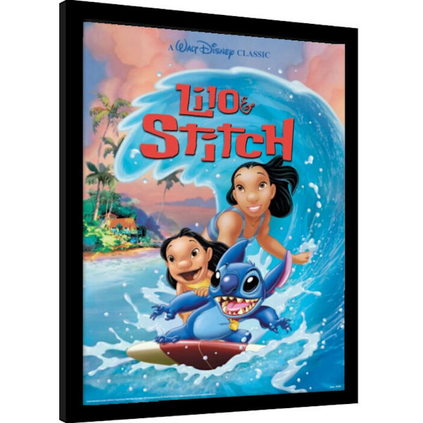 Lilo & Stitch Wave Surf Inramad Poster 40cm x 30cm Flerfärgad Multicoloured 40cm x 30cm