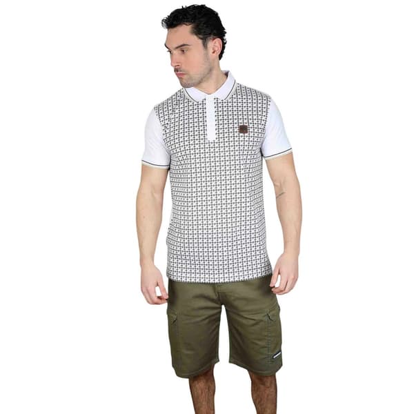 Lambretta Herr Houndstooth Pikétröja S Vit/Järn/Silver White/Iron/Silver S