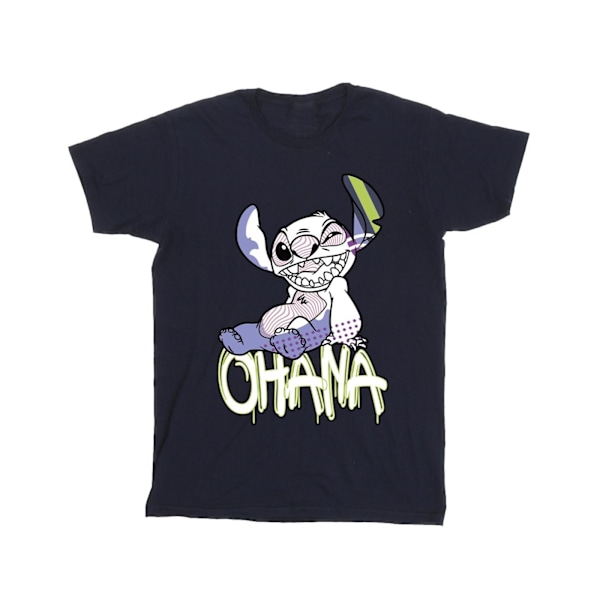 Disney Girls Lilo And Stitch Ohana Graffiti Bomull T-shirt 3-4 Navy Blue 3-4 Years