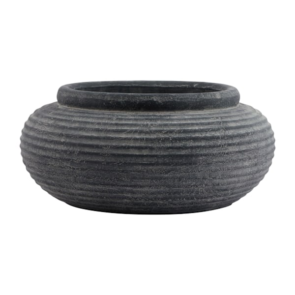 Hill Interiors Amalfi Ribbad Rund Planter 19cm x 41cm x 41cm G Grey 19cm x 41cm x 41cm