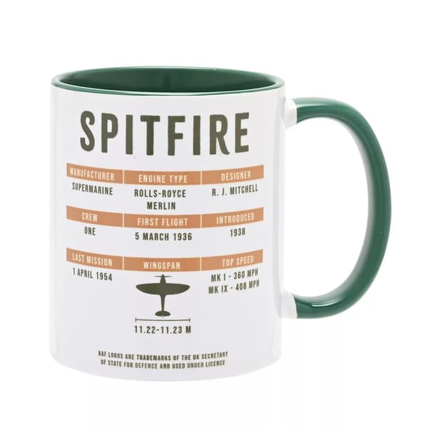 Harvey Makin RAF Spitfire Tryckt 325 ml Mugg En Storlek Vit/Grön White/Green One Size