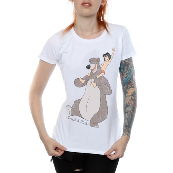 Jungle Book Dam/Kvinnor Klassisk Mowgli Och Baloo Heather T-Sh White XS