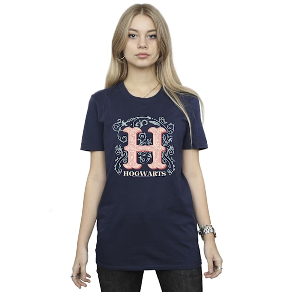 Harry Potter Dam/Kvinnor Blommor H Bomull Boyfriend T-Shirt M Navy Blue M