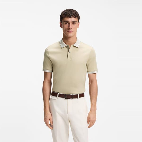 Boss Herr Logotyp Bomull Kortärmad Pikétröja S Beige Beige S