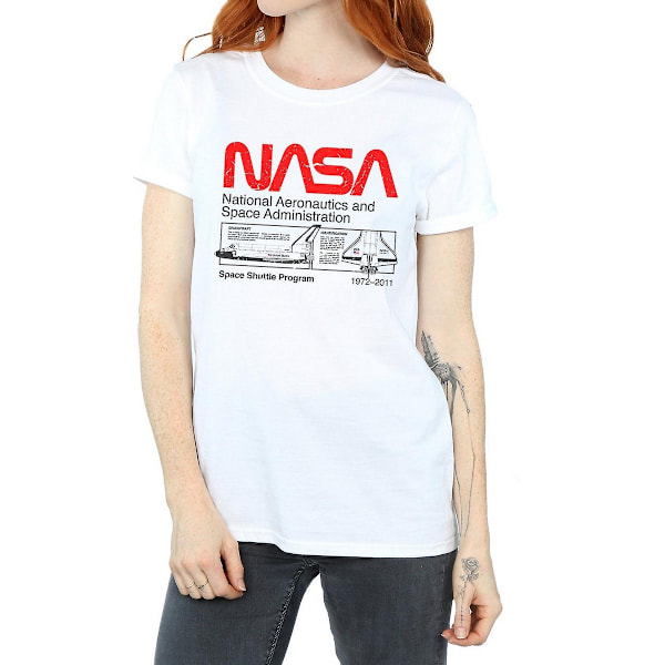 NASA Dam/Damer Rymdfärja Bomull Boyfriend T-shirt M Vit White M