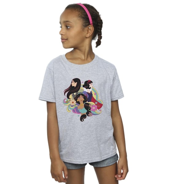 Disney Girls Princess Mulan Jasmine Snövit Bomull T-shirt 1 Sports Grey 12-13 Years