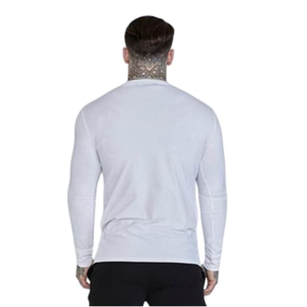 SikSilk Herr Broderad Logotyp Figurnära Långärmad T-shirt L Vit White L