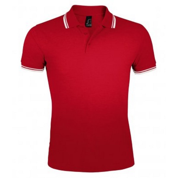 SOLS Herr Pasadena Tipped Short Sleeve Pique Polo Shirt XXL Röd Red/White XXL