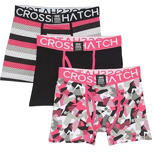 Crosshatch Herr Crystaline Boxer Shorts (3-pack) XL Fuchsia/ Fuchsia/Black/Grey XL