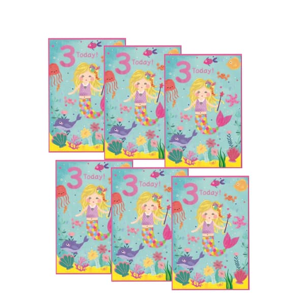 Simon Elvin Sjöjungfru 3-års Födelsedag Grattiskort (6-pack) En Multicoloured One Size