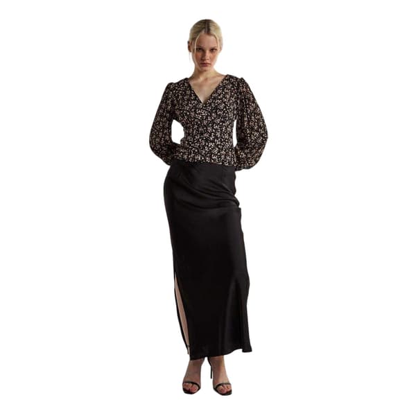 Glamorous Dam Ditsy Print Knapp Fram Puffärm Topp Black 10 UK