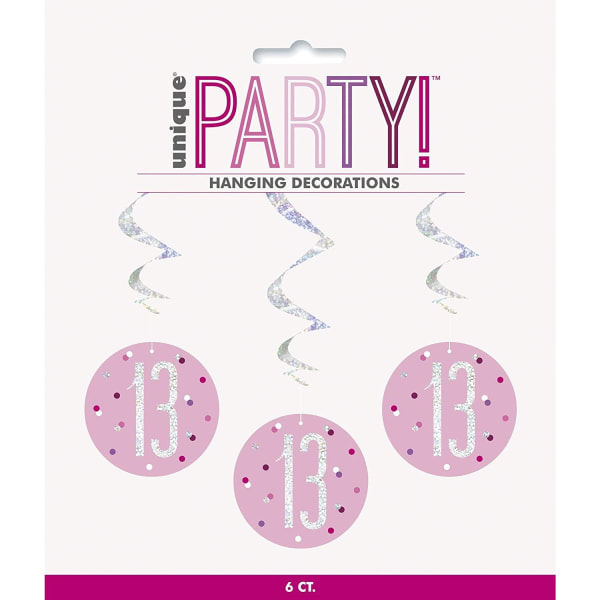 Unik Party Swirl Hängande dekoration (paket med 6) One Size Rosa Pink/Silver One Size