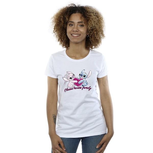 Disney Dam/Kvinnor Lilo Och Stitch Ohana Hjärta Med Ängel Bomull T-shirt White XXL