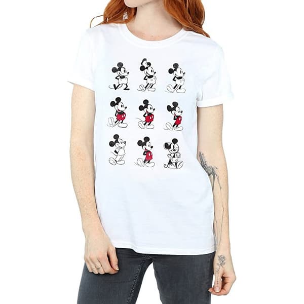 Disney Dam/Dam Mickey Mouse Evolution Bomull Boyfriend T-shirt White L