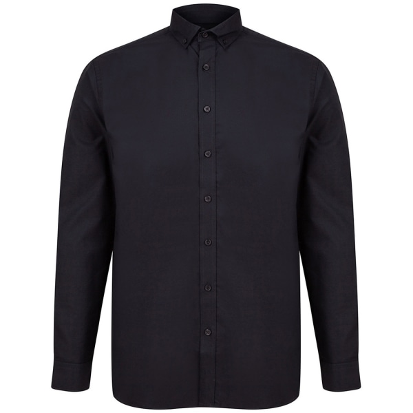 Henbury Herr Modern Långärmad Klassisk Passform Oxford Skjorta L Svart Black L