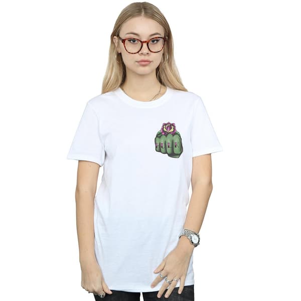 Marvel Dam/Dam Hulk Tattoo Näve Brösttryck Bomull Boyfriend White XL