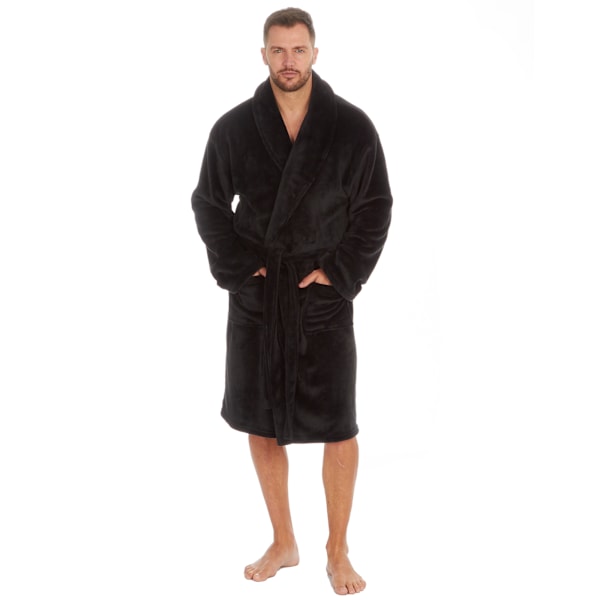 Pierre Roche Herr Kingsize Flanell Fleece Robe 4XL Svart Black 4XL