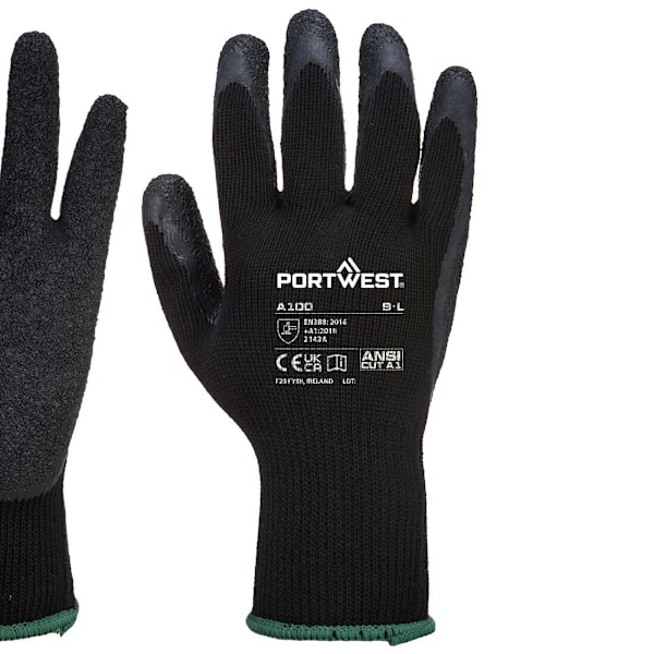 Portwest A100 Latex Grip Handskar M Svart Black M