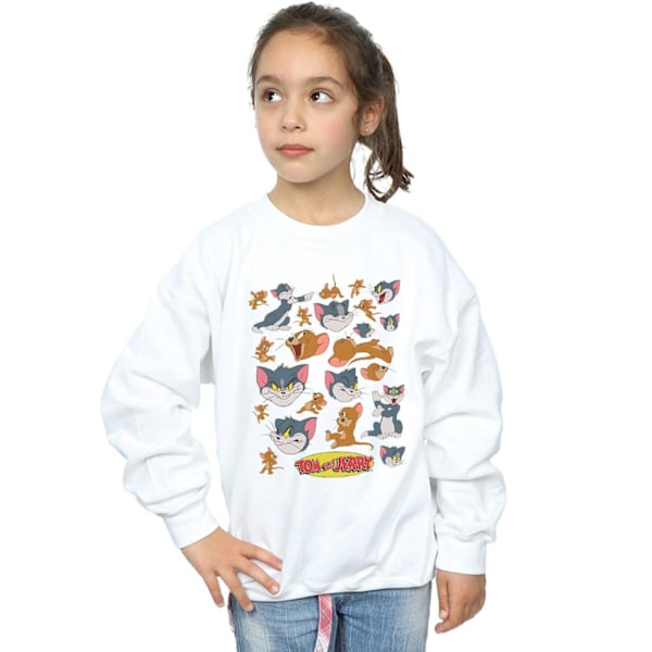 Tom Och Jerry Flickor Många Ansikten Sweatshirt 9-11 År Vit White 9-11 Years