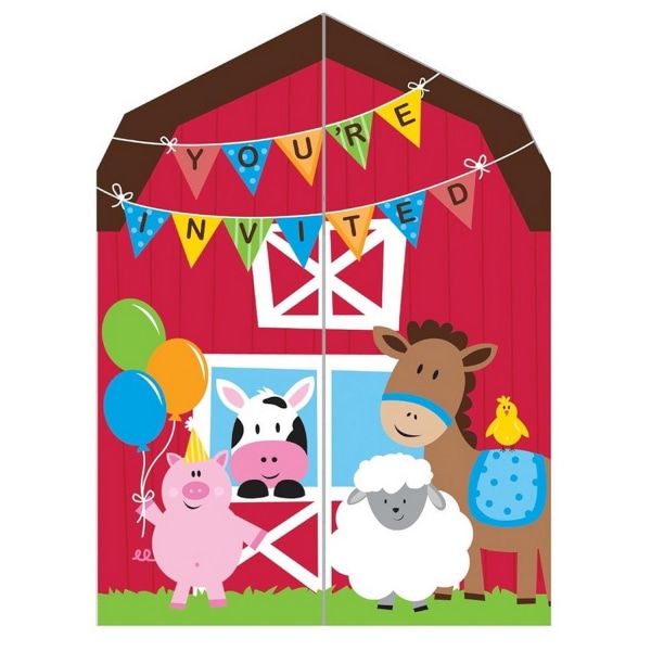 Farmhouse Roliga födelsedagsinbjudningar (paket med 8) One Size Multico Multicoloured One Size