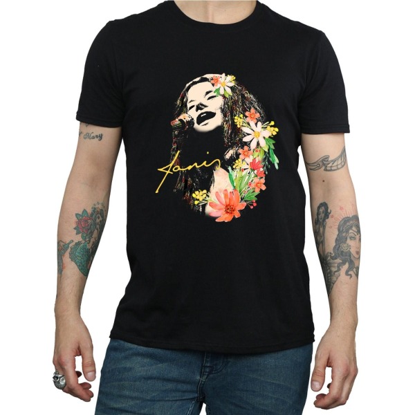 Janis Joplin T-shirt med blommönster för män, M, svart Black M