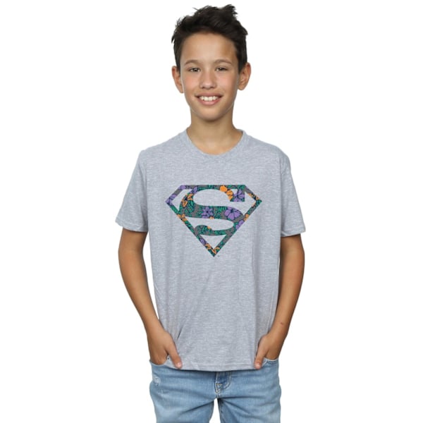 DC Comics Boys Superman Floral Logo 1 T-Shirt 7-8 år Sport Sports Grey 7-8 Years