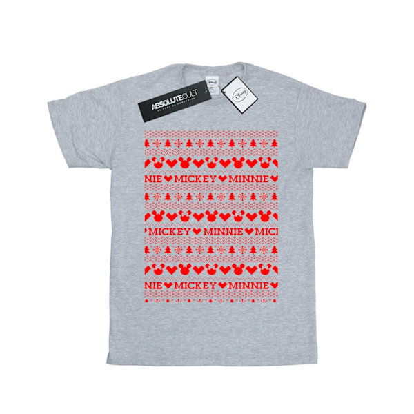 Disney Dam/Damer Mickey Och Minnie Jul Fair Isle Bomull Boyfriend T-Shirt M Sports Grey Sports Grey M