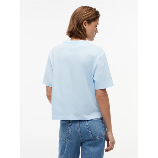 Tommy Jeans Dam Broderad Logotyp Bomull Croppad T-shirt King Blue 16 UK