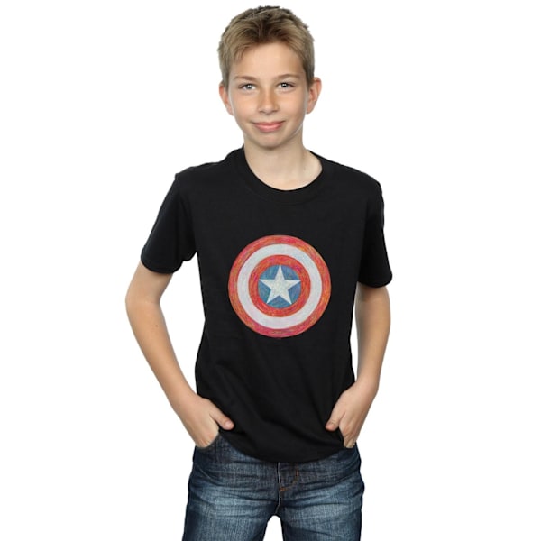 Marvel Boys Captain America Sketched Shield T-Shirt 12-13 år Black 12-13 Years