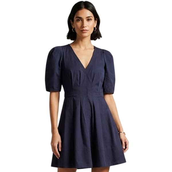 Ted Baker Dam V-ringad Puffärm Miniklänning 14 UK Marinblå Navy 14 UK